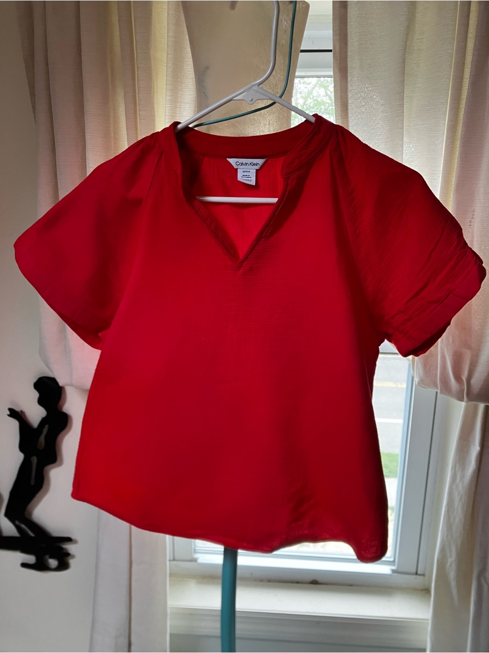 Calvin Klein Red V-Neck Short Sleeve Blouse